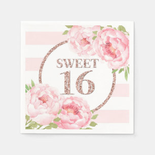Rose Gold Rosa Streifen Blume Sweet 16 Birthday Serviette