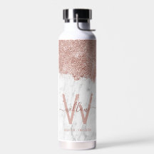 Rose Gold Rosa Weißer Marmor Glitzer Staubmonogram