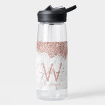 Rose Gold Rosa Weißer Marmor Glitzer Staubmonogram