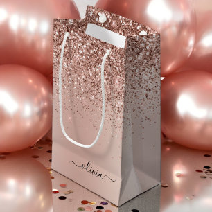 Rose Gold - Rosafarbenes Glitter-Metall-Monogramm- Kleine Geschenktüte