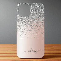 Rose Gold - Rosafarbenes Silber Glitter Monogramm