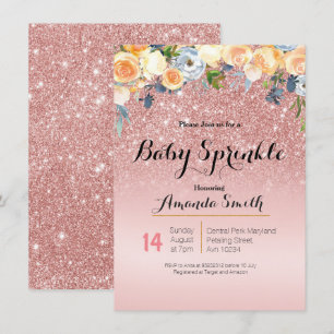 Rose Gold Rose Baby Sprinkl invitation Bleu