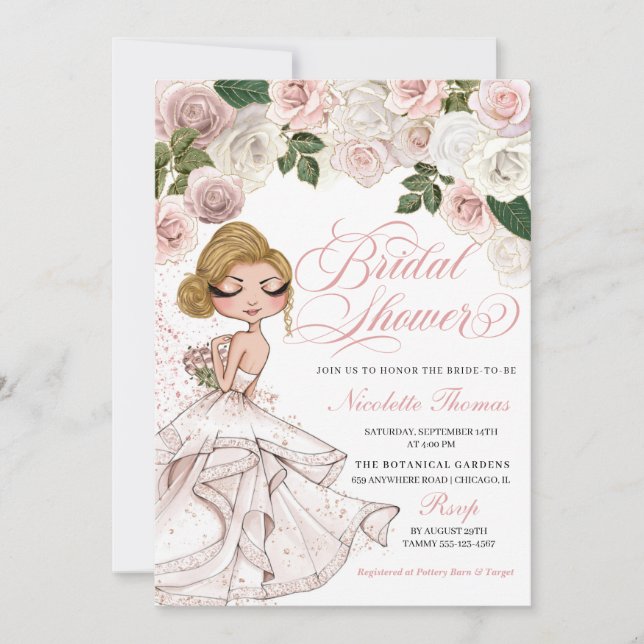 Rose Gold Rose Glam Girl Bridal Shower Invitation (Devant)