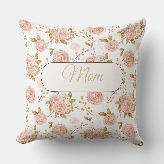 Rose Gold Rose mit Gold Blätter Kissen (Vorderseite)