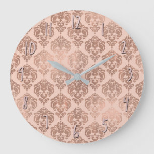 Rose Gold Rosé Modern Glamour Damast Große Wanduhr