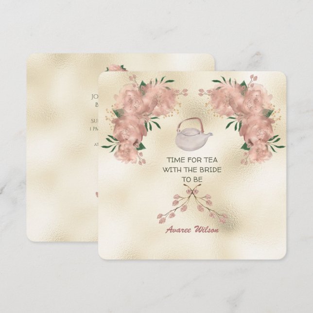 Rose Gold Rose Teedusche Einladung (Vorne/Hinten)