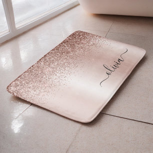 Rose Gold - Rosenrosa Glitter Metall Monogramm Nam Badematte