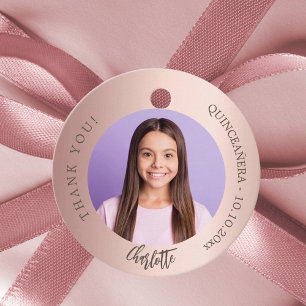 Rose gold rot Custom Foto danke Quinceanera Geschenkanhänger