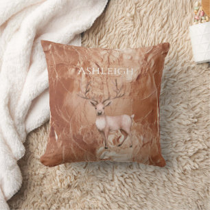 Rose Gold Röte Pink Boho Hirsch Baum Kissen
