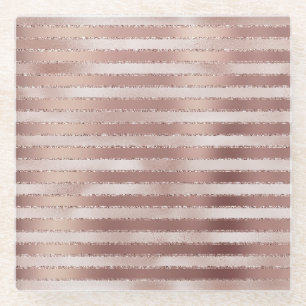 Rose Gold Röte Pink Streifen Glitz Glasuntersetzer