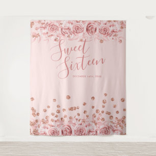 Rose Gold Rouge Sweet 16 Glitter Konfetti Floral Wandteppich