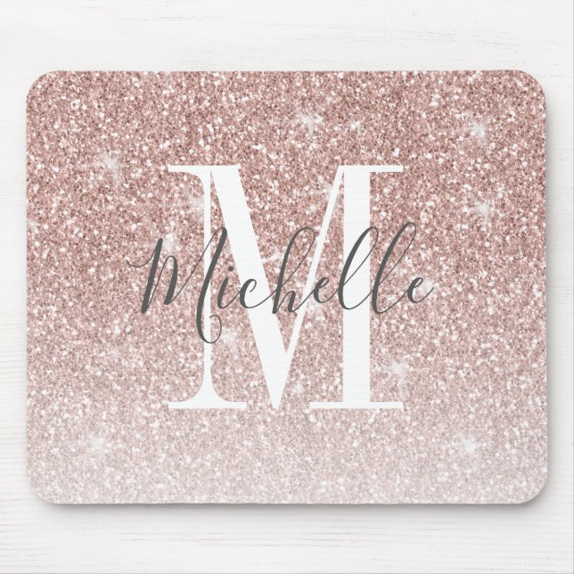 Rose Gold Roush Rosa Glitzer Sparkon Monogramm Nam Mousepad (Vorne)