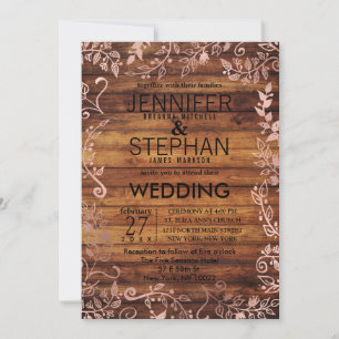 Rose Gold Rustikale Hochzeit von Holzfloralholz Einladung