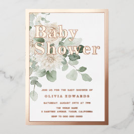 Rose Gold Sage Green White Floral Baby Dusche Folieneinladung