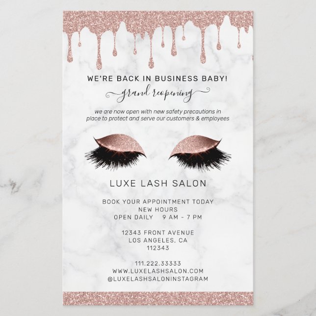Rose Gold Salon Grand Wiedereröffnung Covid Sicher Flyer (Vorne)