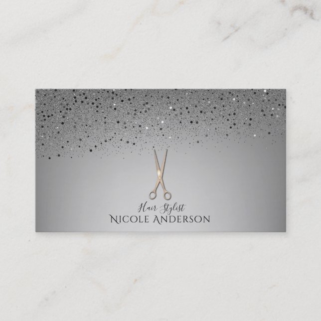Rose Gold Salon Stylist Scheren Grau Glitzer Visitenkarte (Vorderseite)