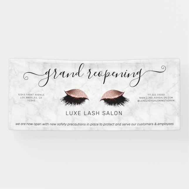 Rose Gold Salon Wiedereröffnung Covider Sicherheit Banner (Horizontal)