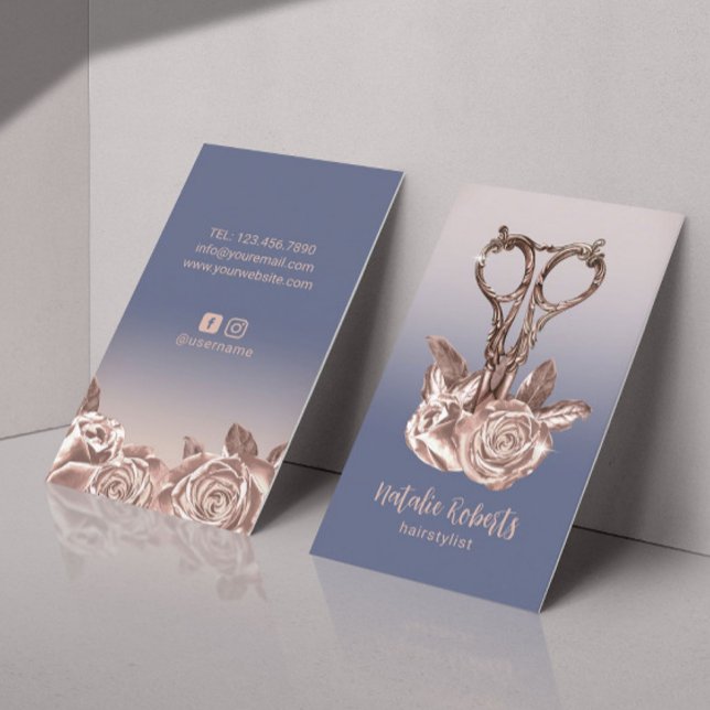 Rose Gold Schere Lila Haar Stylist Salon Visitenkarte (Von Creator hochgeladen)