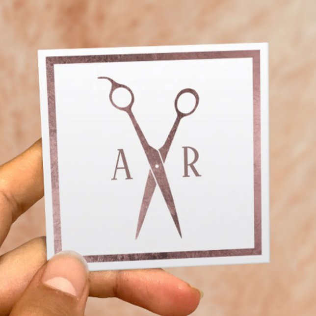 Rose Gold-Schere-Logo Minimalistische Haarstühle Quadratische Visitenkarte (Von Creator hochgeladen)