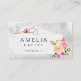 Rose Gold Scheren Blumenhaar Stylist Salon Visitenkarte