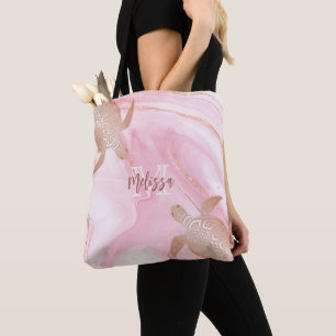 Rose Gold Schildkrötenröte Marmormonogramm Ihr N Tasche