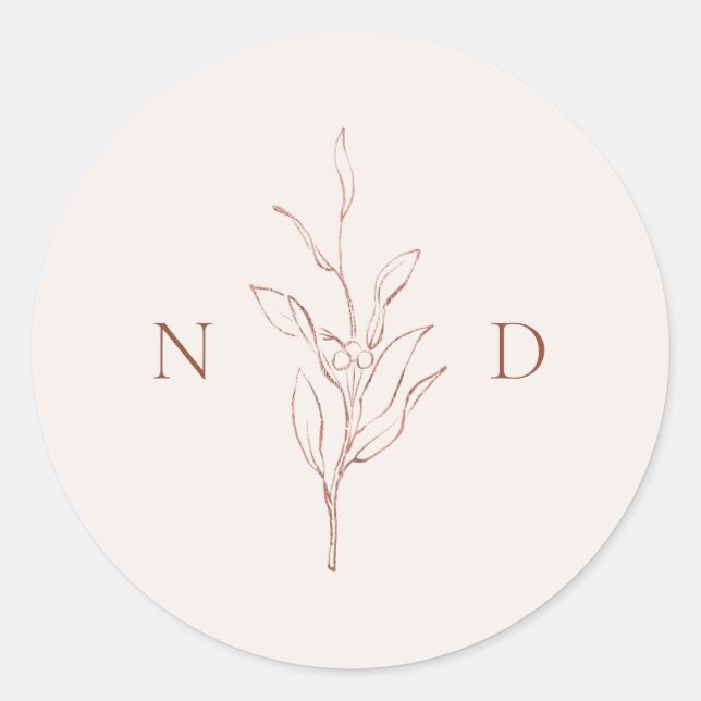Rose Gold schlichte botanische Blätter Hochzeit Runder Aufkleber (Vorderseite)