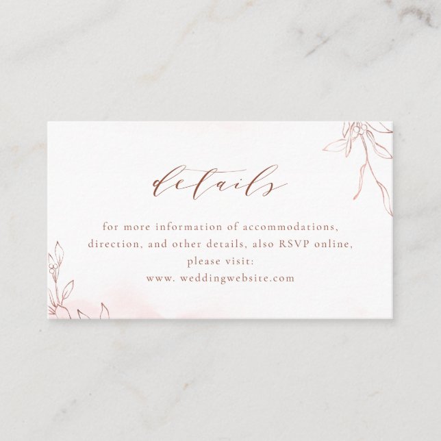 Rose Gold schlichte und elegante Details zur botan Platzkarte (Vorderseite)