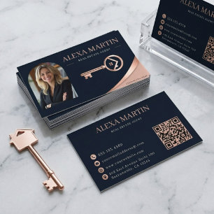 Rose Gold Schlüssel Foto QR Code Immobilienmakler  Visitenkarte