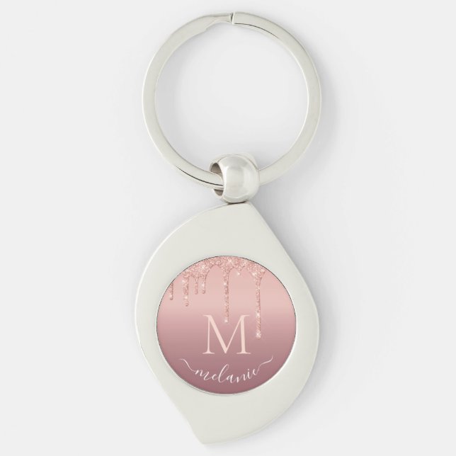 Rose Gold Schlüsselanhänger Parsonal Monogram Name (Vorderseite)