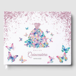 Rose Gold Schmetterlinge Gown Quinceanera Gästebuch