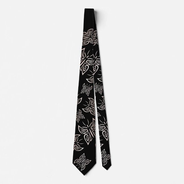 Rose Gold Schmetterlinge Muster Schwarz Krawatte (Vorderseite)