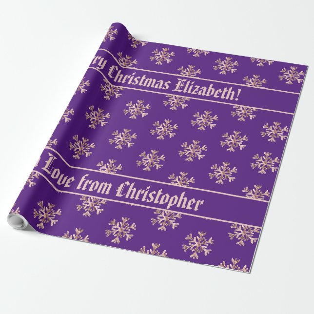 Rose Gold Schneeflocken Muster Lila Weihnachten Geschenkpapier (Ungerollt)