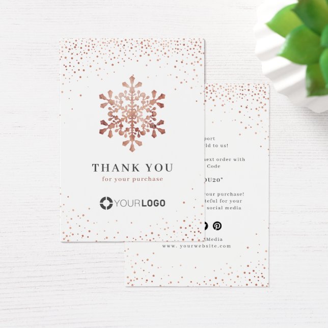 Rose gold Schneeflocken Weihnachten Danke Beilage (Schreibtisch)