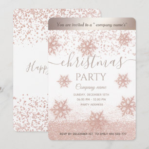 Rose Gold Schneeflocken Weihnachtsfeiertag Party Einladung
