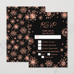Rose Gold Schneeflocken Winter-Menüwahl RSVP Karte