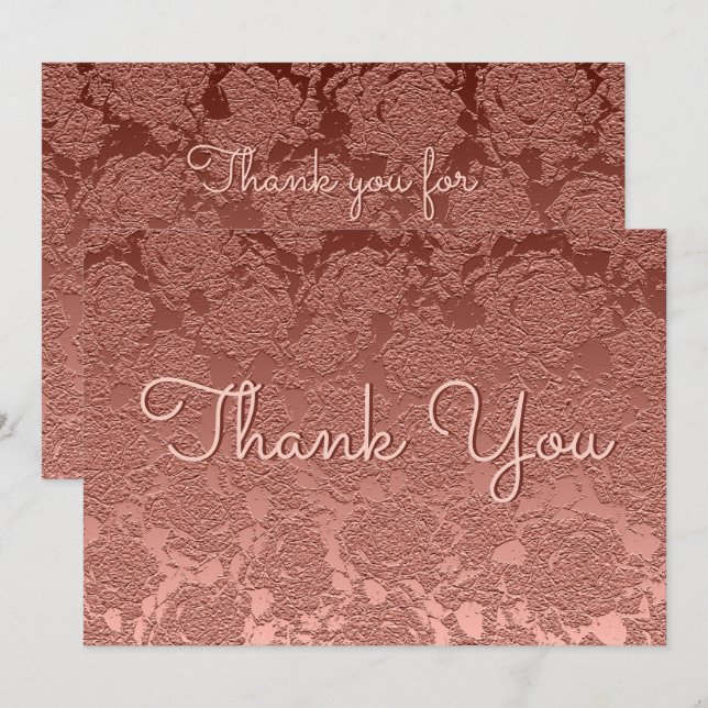 Rose Gold Schöne Schrift Modernes Elegantes Flora Dankeskarte (Vorne/Hinten)
