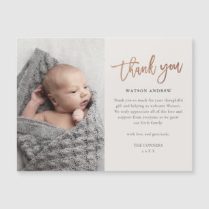 Rose Gold Schrift Baby Dankeschön Magnetkarte