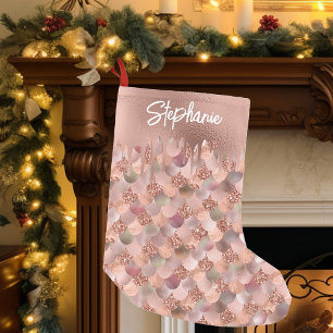 Rose Gold Schuppen der Meerjungfrau Personalisiert Kleiner Weihnachtsstrumpf