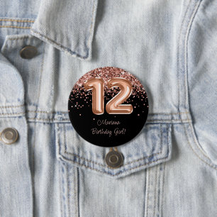 Rose Gold Schwarz 12. Geburtstagsfeier Button