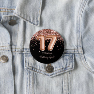 Rose Gold Schwarz 17. Geburtstagsfeier Button