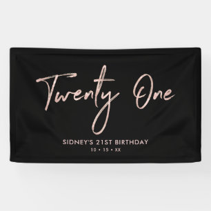 Rose Gold & Schwarz 21. Geburtstagsfeier Banner