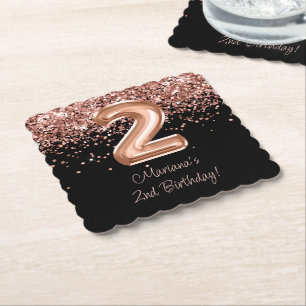 Rose Gold Schwarz 2. Geburtstagsfeier Untersetzer
