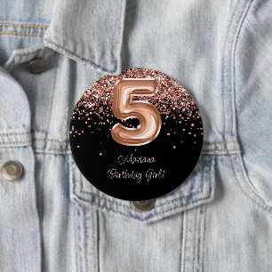 Rose Gold Schwarz 5. Geburtstagsfeier Button
