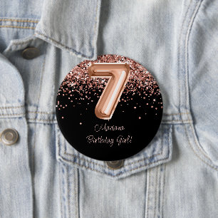 Rose Gold Schwarz 7. Geburtstagsfeier Button