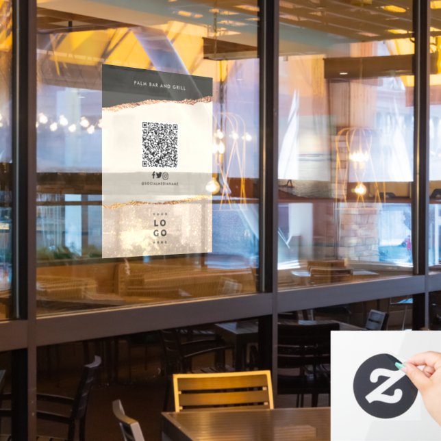 Rose Gold Schwarz Bar Preis QR-Code Fensteraufkleber (Restaurantfenster)