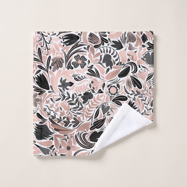 Rose Gold Schwarz Blütenblatt Illustrationsmuster Waschlappen (Waschlappen)