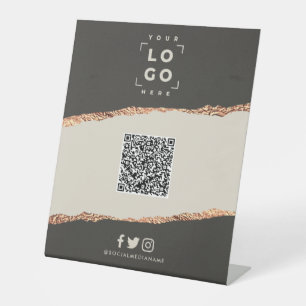 Rose Gold Schwarz elegante moderne QR-Codemarkieru Sockelschild