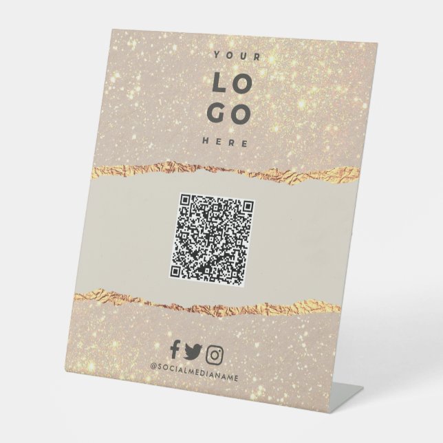Rose Gold Schwarz elegante moderne QR-Codemarkieru Sockelschild (Vorderseite)