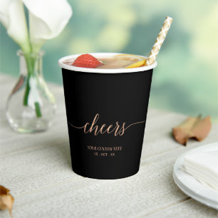 Rose Gold Schwarz Elegante Schrift Cheers Benutzer Pappbecher