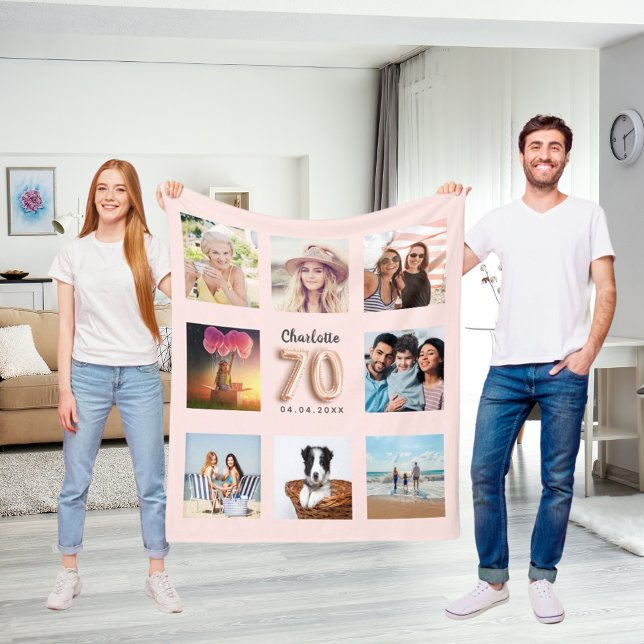 Rose Gold Schwarz Foto Collage Name Fleecedecke (Von Creator hochgeladen)